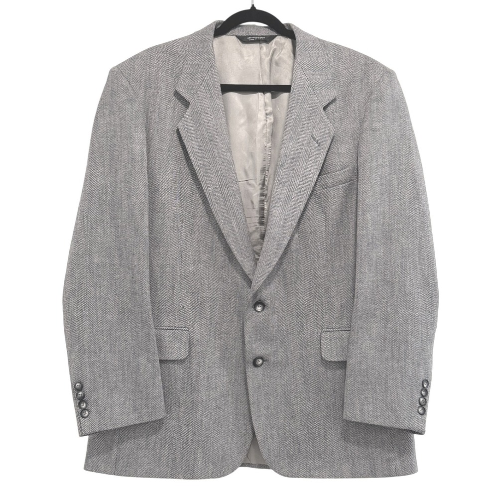 VTG! John Alexander Herringbone Tweed Blazer Sport‎ Coat Two Button Gray 48 USA